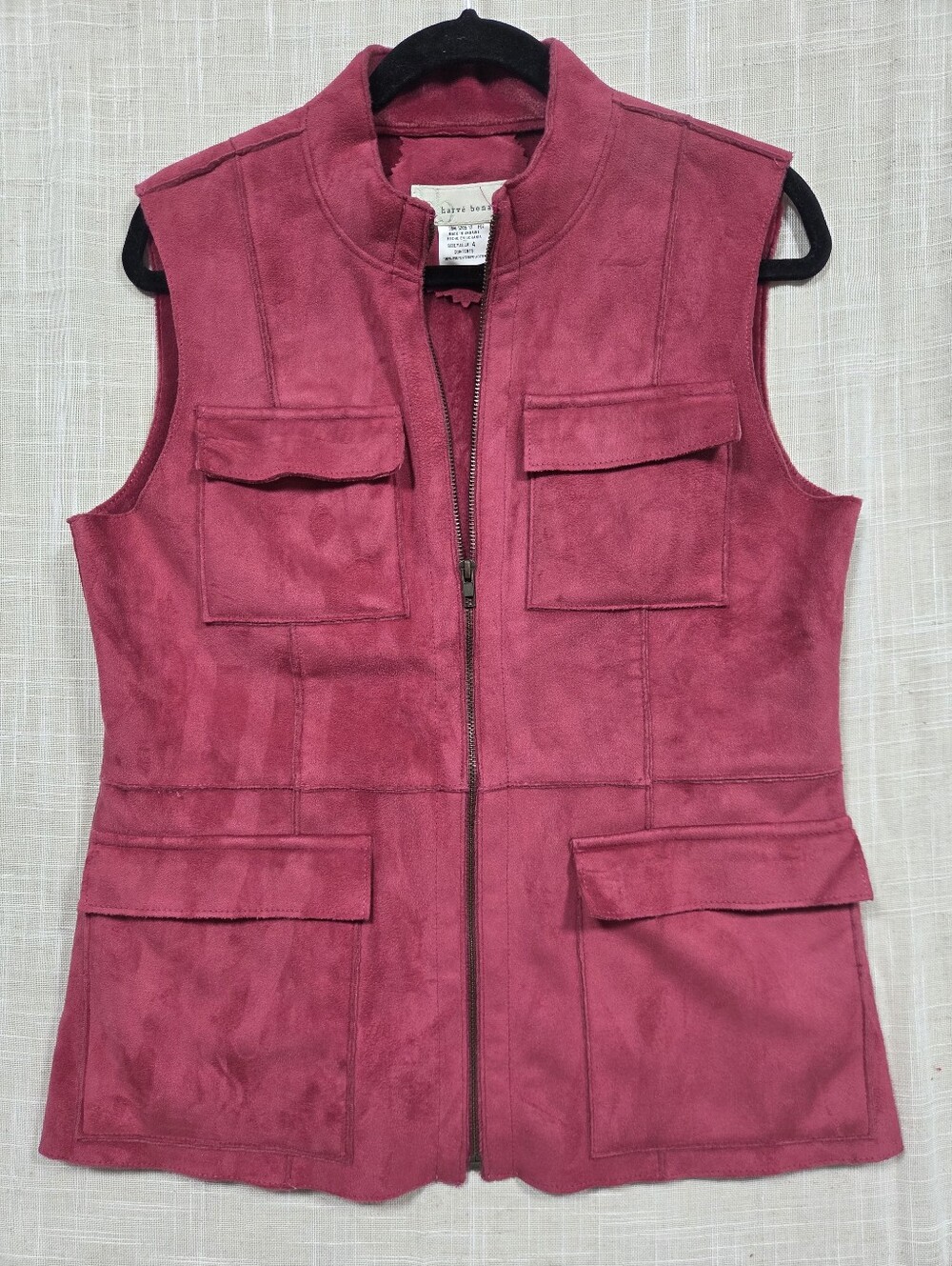 Harvé Benard Faux Suede Utility Vest Magenta Pink Size 4 Nwot.